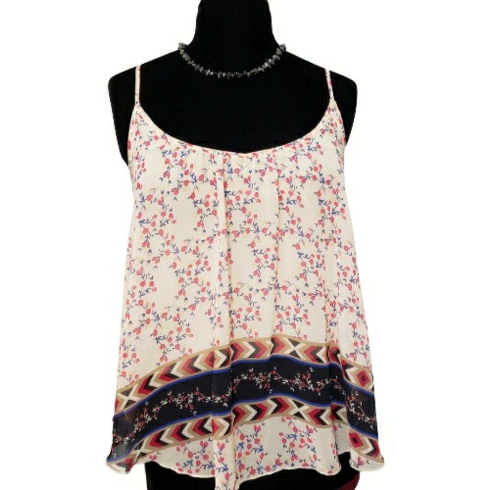 Express Top Y2K Sleeveless Floral Lined Boho Blouse Medium Gypsy Hippie Summer